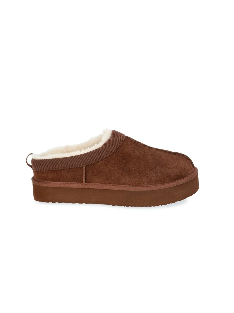 Joyspun Women's Ultra Short Faux Suede Platform Clog Slippers | Walmart (US)