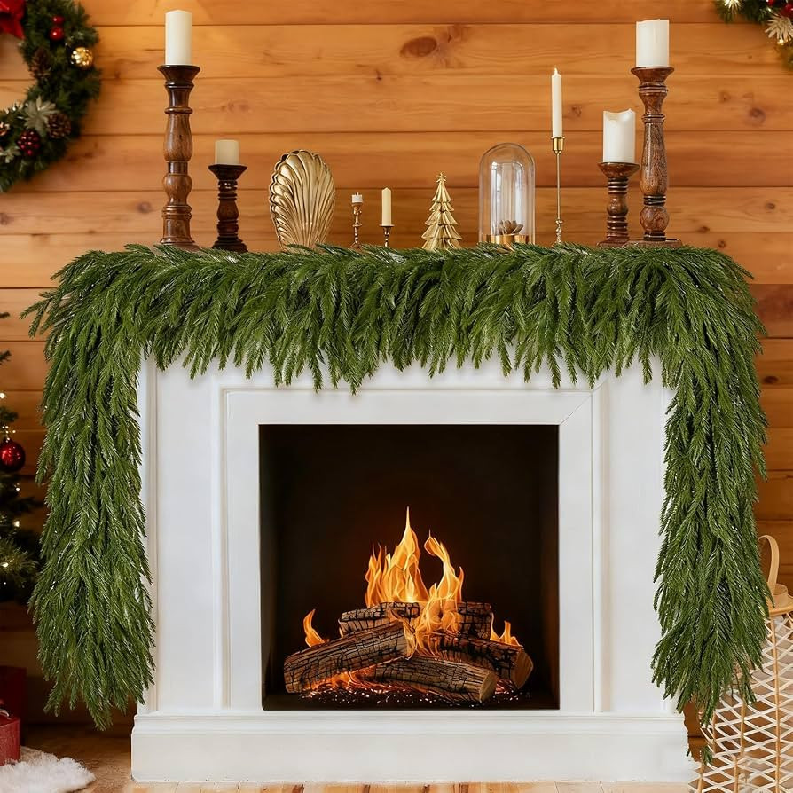 6FT Artificial Norfolk Pine Garlands, Real Touch Winter Christmas Pine Tree Wreath, Green Artific... | Amazon (US)
