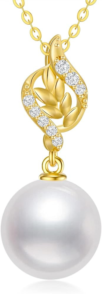 14k Gold Diamond Leaves Pearl Necklace for Women, Anniversary Jewelry for Wife, Birthday Gifts fo... | Amazon (CA)