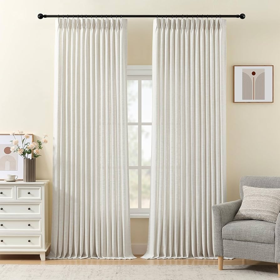 Pinch Pleated Linen Curtains 96 Inches Semi Sheer Light Filtering, 2 Panels | Amazon (US)
