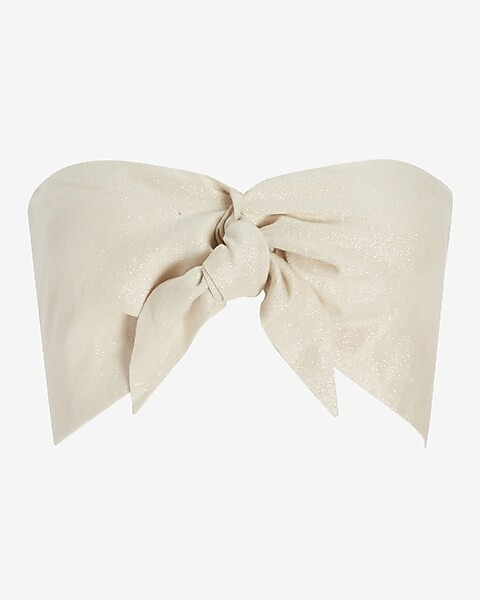 Sparkle Linen-Blend Tie Front Bandeau Top | Express