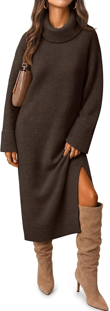 MEROKEETY Womens Fall Casual Turtleneck Oversized Chunky Knit Sweater Dress | Amazon (US)