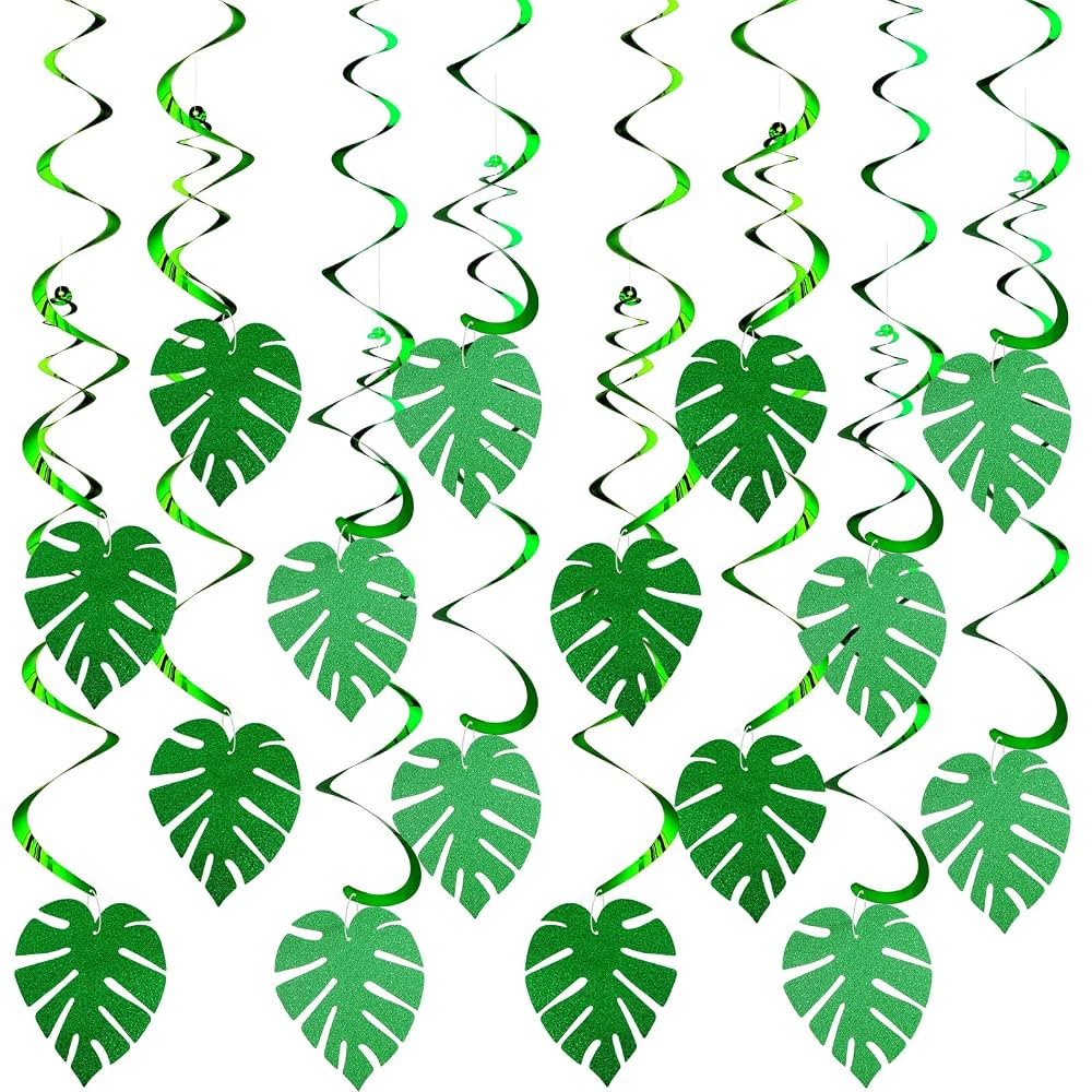 32 Pcs Hawaiian Luau Party Palm Leaves Swirl Decorations Hanging Ceiling Green Decoration Tropica... | Amazon (US)