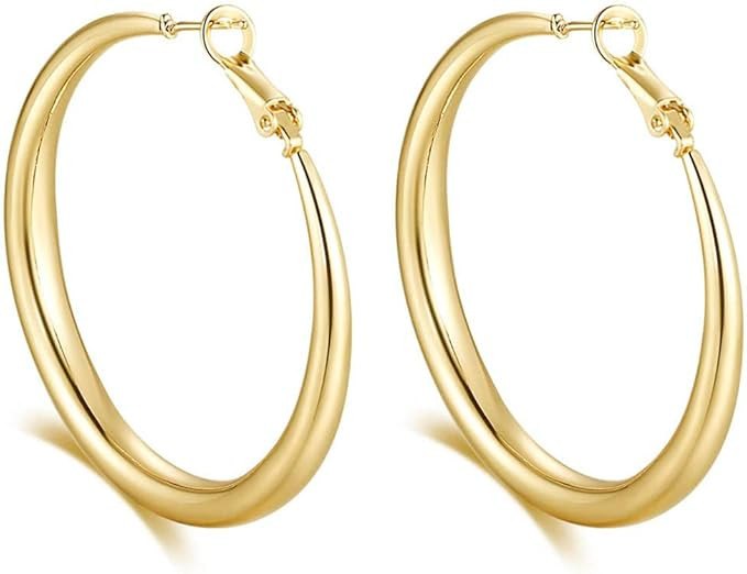 Doubnine Tube Hoop Earrings Gold Lightweight Large Earrings Women Fashion Jewelry | Amazon (US)