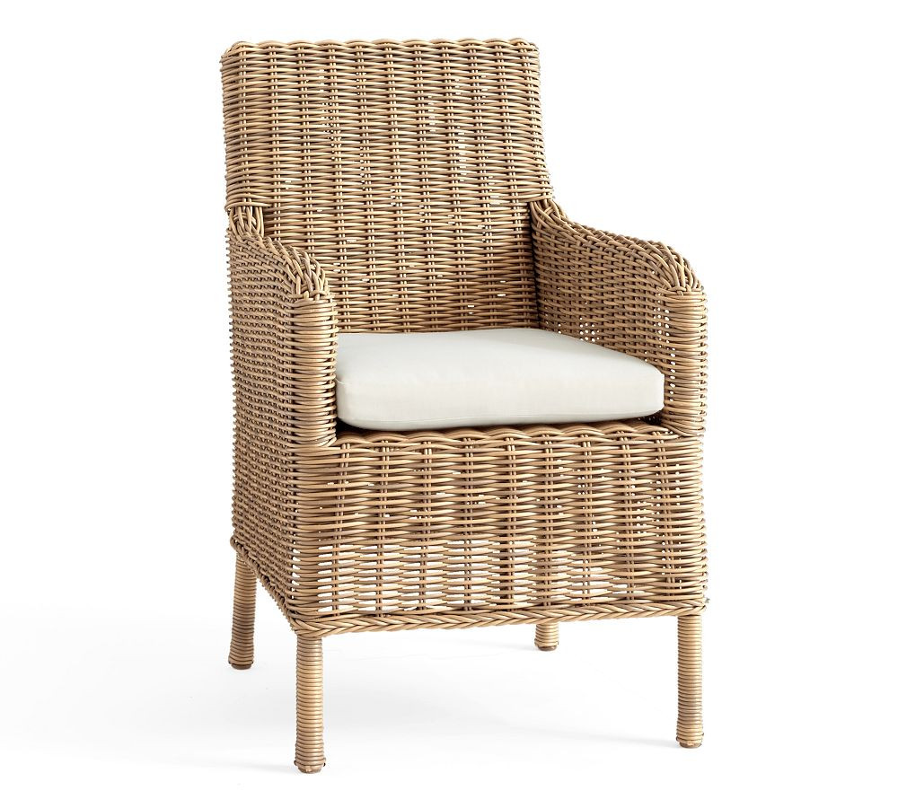 Huntington Wicker Roll Arm Outdoor Dining Chair | Pottery Barn (US)