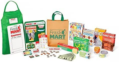Melissa & Doug Fresh Mart Grocery Store Play Food and Role Play Companion Set - Kids Pretend Groc... | Amazon (US)