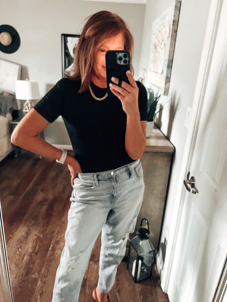 Everlane crewneck short sleeve bodysuit is a must have 🙌🏼wearing a medium for reference, styled with straight jeans from Old Navy and tan criss cross sandals from Talbots 

Casual outfit, layering pieces, sale, jeans, transition outfit, bodysuit, fashion over 40, spring shoes, sandals 

#LTKsalealert #LTKshoecrush #LTKunder50