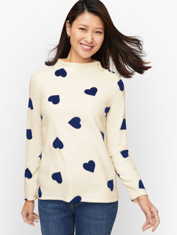 Hearts Button Detail Funnel Neck Pullover | Talbots