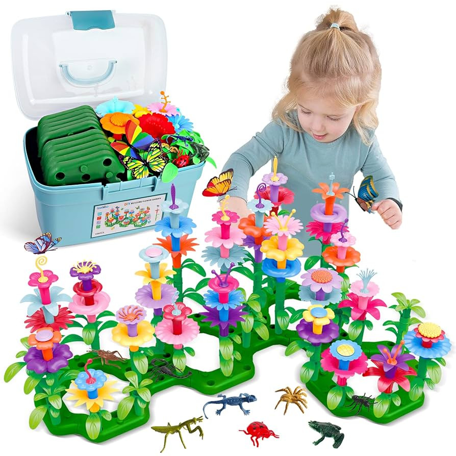 Birthday Toys Gifts for 2 3 4 5 6 Years Old Toddler Girls Boys, 156 PCS Insect Flower Garden Buil... | Amazon (US)