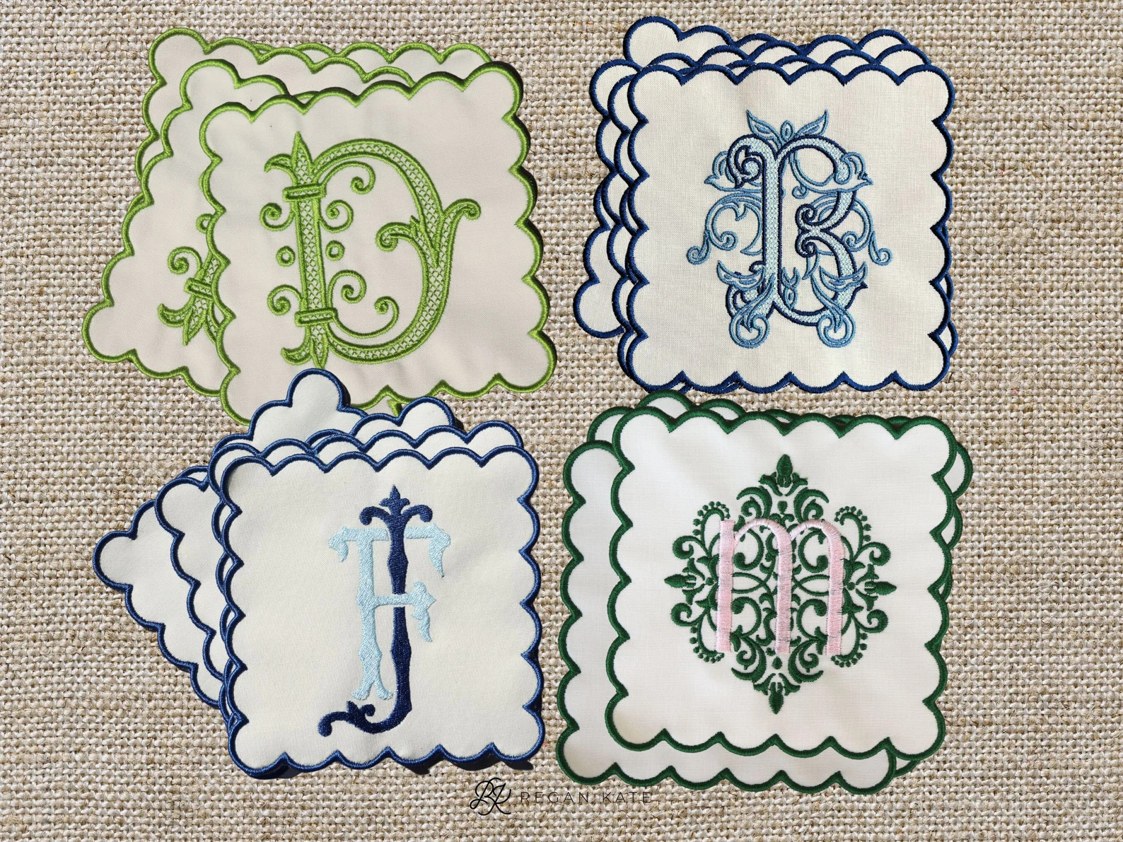 Scallop Embroidered Cocktail Napkin: Personalized Monogram Cotton Coaster | Etsy (Global)