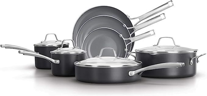 Calphalon Classic Oil-Infused Ceramic PTFE and PFOA Free Cookware, 11-Piece Pots and Pans Set, Da... | Amazon (US)