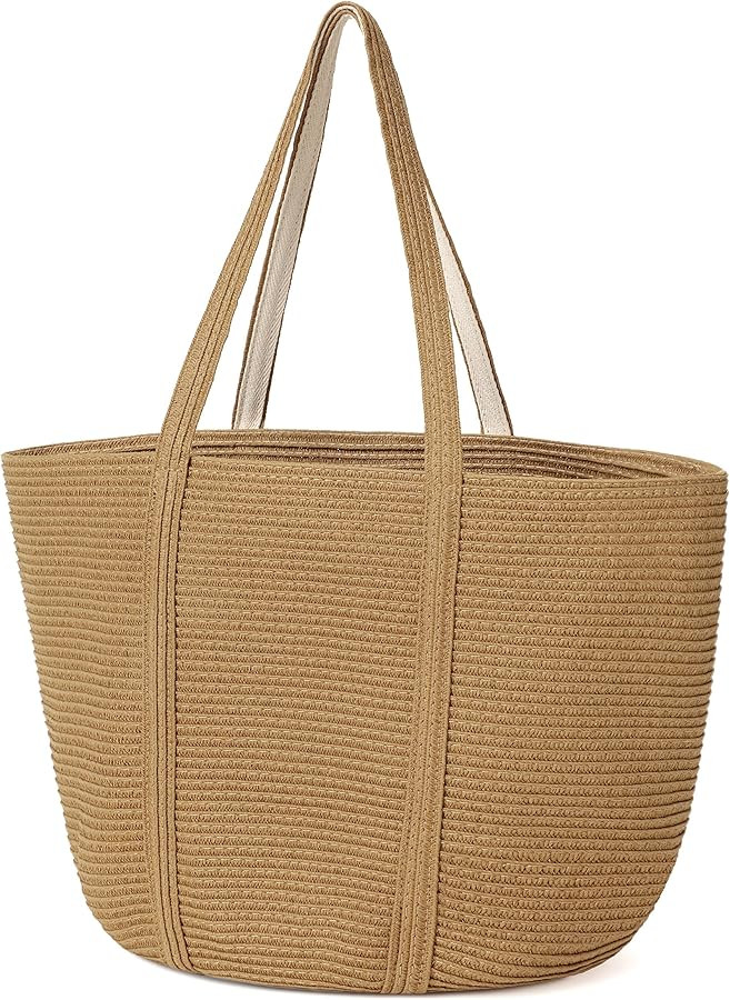 Straw Bag, Beach Bag Straw Beach Bags for Women Foldable Packable Beach Tote Lightweight Large Sh... | Amazon (US)