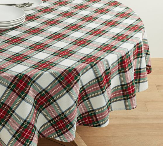 Stewart Plaid Cotton Round Tablecloth | Pottery Barn (US)