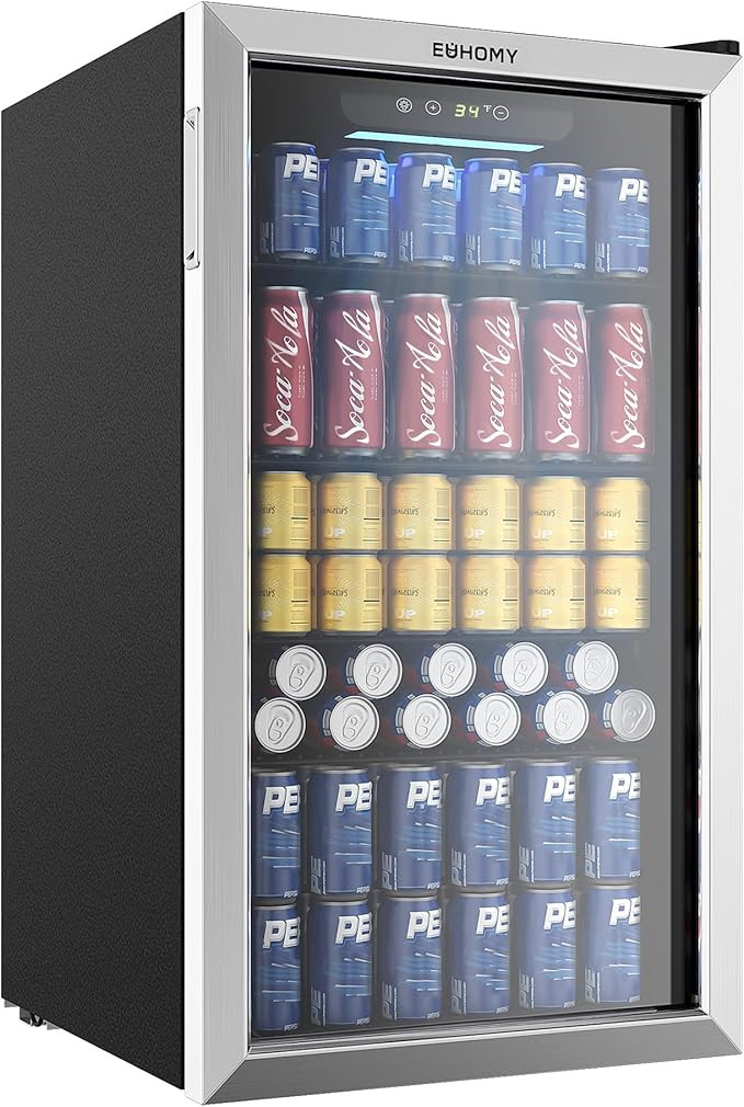 EUHOMY Beverage Refrigerator Cooler, 130 Can Mini Fridge with Glass Door for Soda Beer or Wine, B... | Amazon (US)