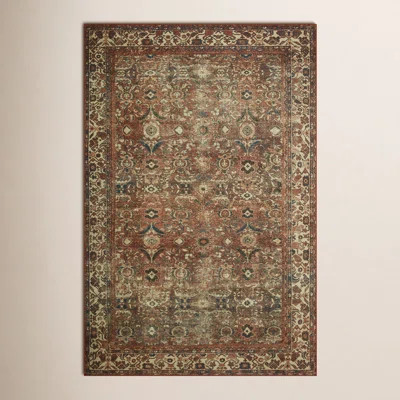 Magnolia Home By Joanna Gaines X Loloi Banks Machine Washable Brick / Ivory Area Rug | Wayfair North America