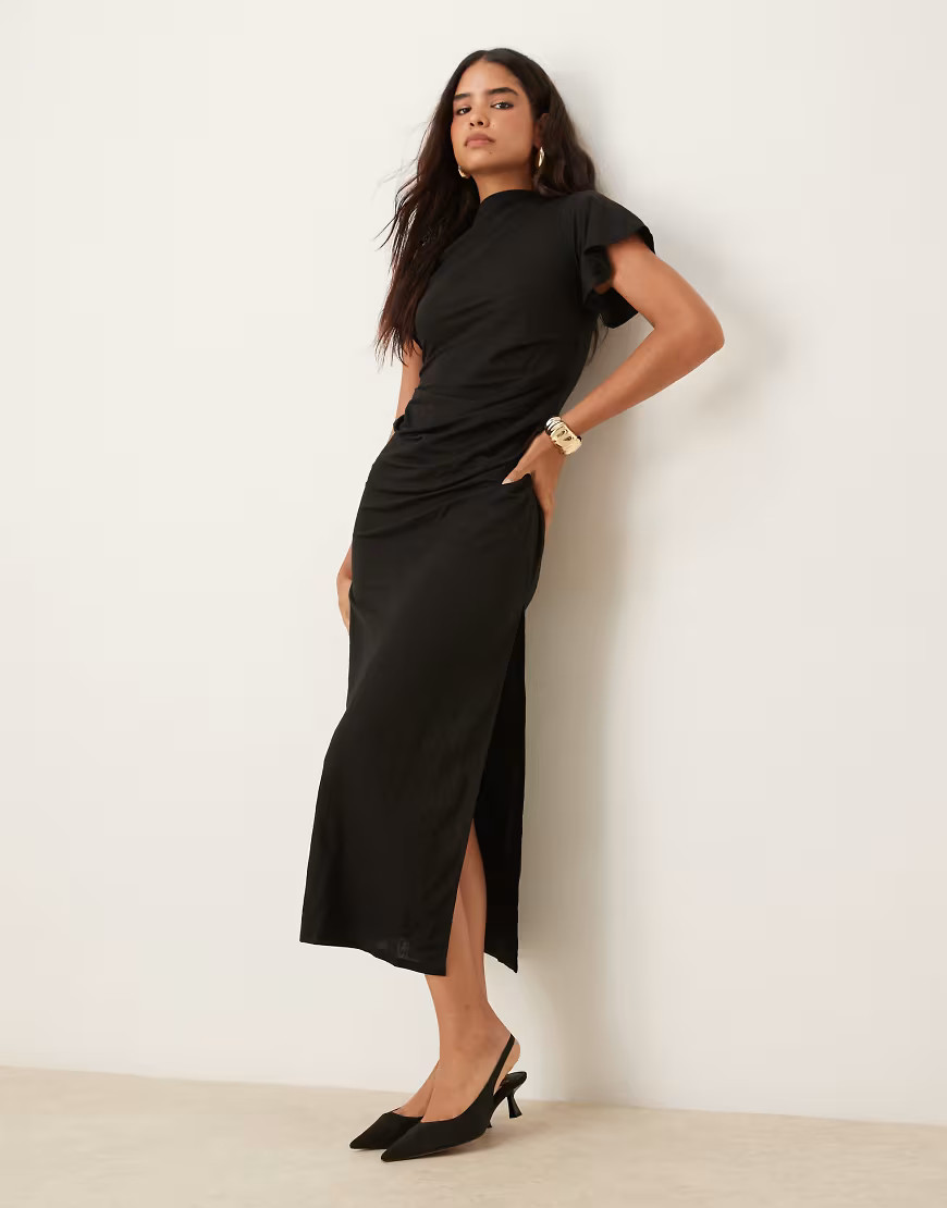 ASOS DESIGN draped angel sleeve maxi dress in black | ASOS (Global)