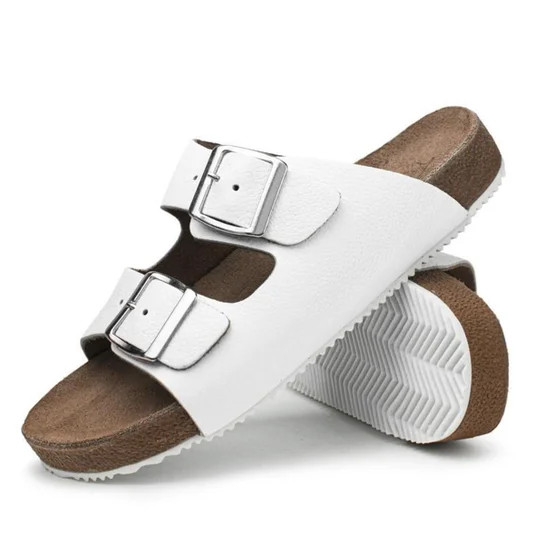 Sandália Papete Couro Unissex Ajuste Fivelas Forro Couro SoladoFlat Emborrachado Anatômico Bran... | Netshoes (BR)