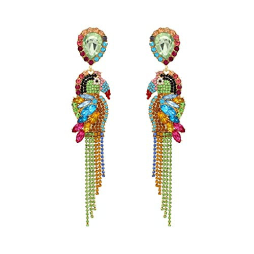 Parrot Earrings for Women, Cute Bird Parrot Tassel Earrings for Womens, Beaded Parrot Dangle Earrings Hypoallergenic, Tropical Parrot Animal Bohemian Drop Earrings, Sterling Silver, No Gemstone | Amazon (US)