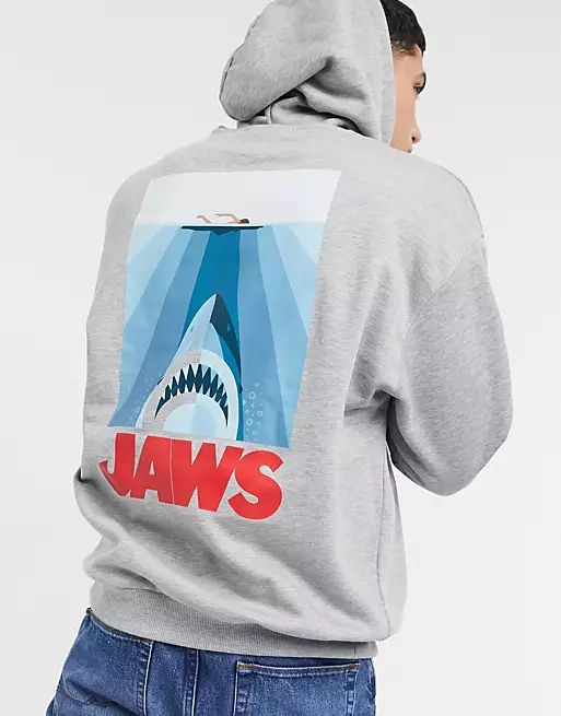 ASOS DESIGN oversized hoodie in gray heather with Jaws back print | ASOS (Global)