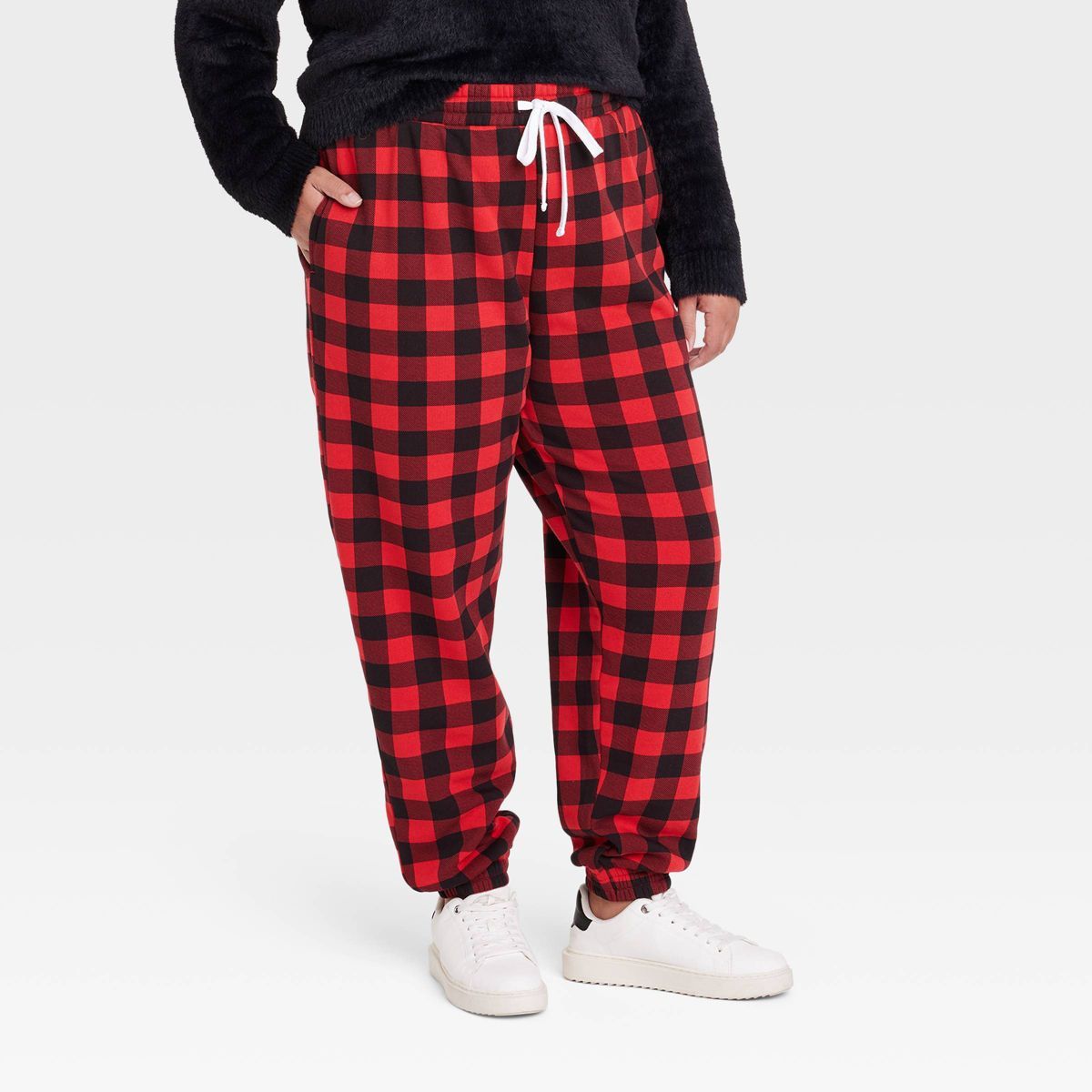 Women's Christmas Check Graphic Joggers - Red | Target