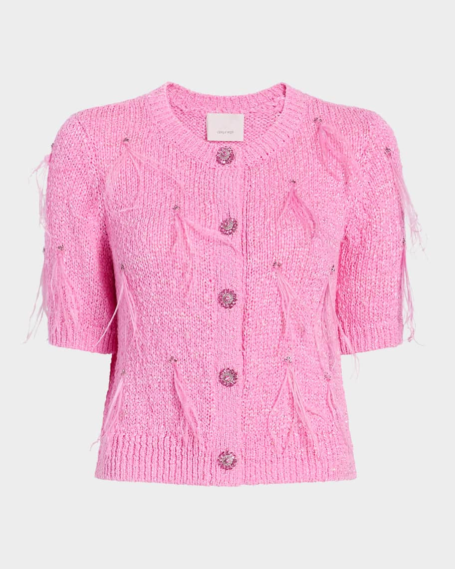 Coralie Embellished Puff-Sleeve Cardigan | Neiman Marcus