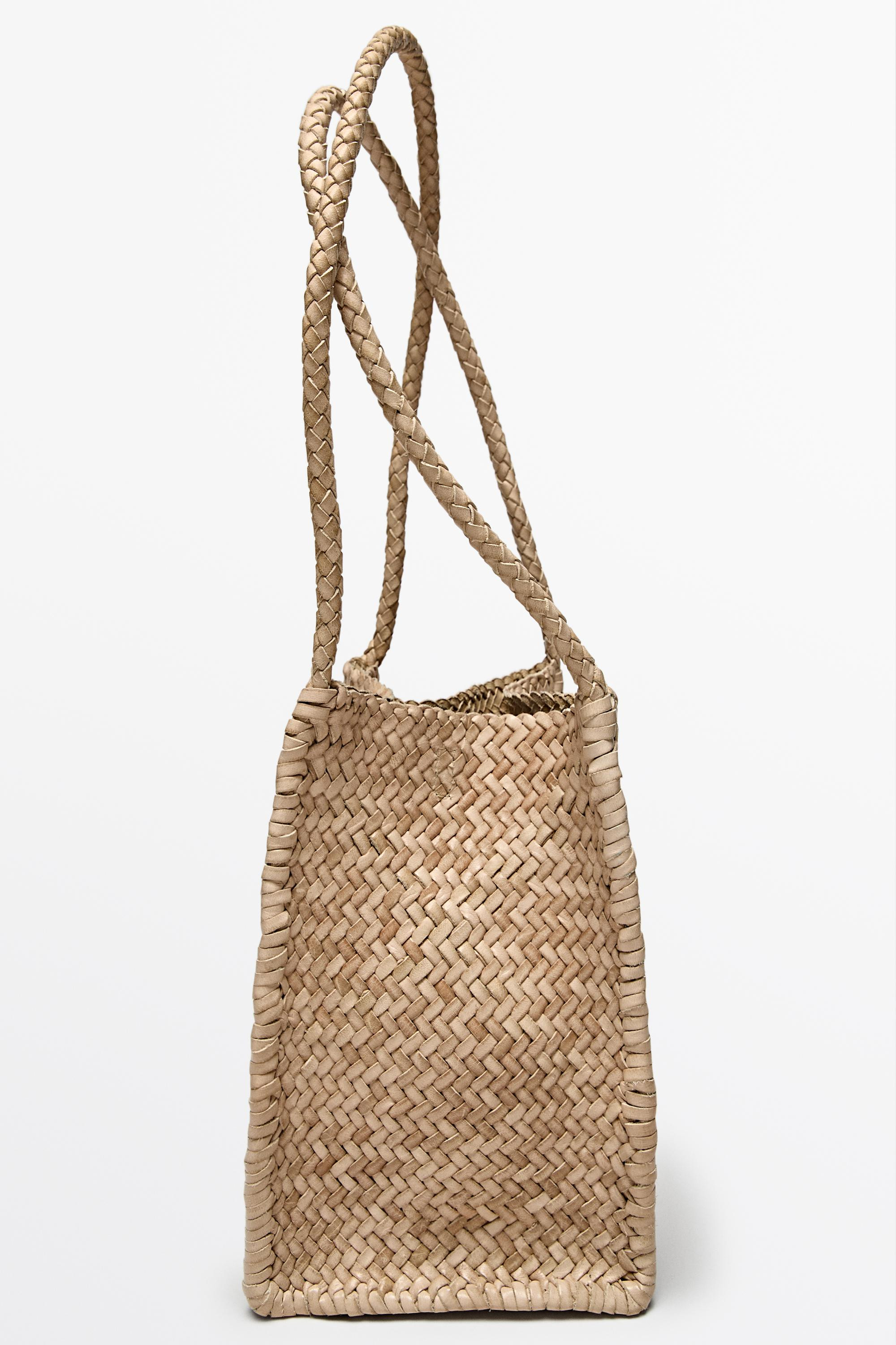 Pleciona torebka typu worek ze sk\u00f3ry nappa | Massimo Dutti PL