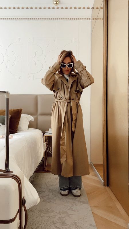 Airport laid back chic outfit! Oversized trench, order your size / xs here. Fits over oversized sweatshirts like the one I’m wearing! Great for traveling! Jeans are Samsoe Samsoe (linking a very similar pair!) 

#LTKstyletip #LTKtravel #LTKshoecrush
