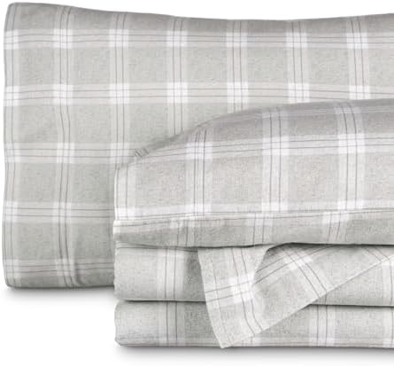 Bare Home Flannel Sheet Set Prints (Queen, Checkered Plaid - Light Grey) | Amazon (US)