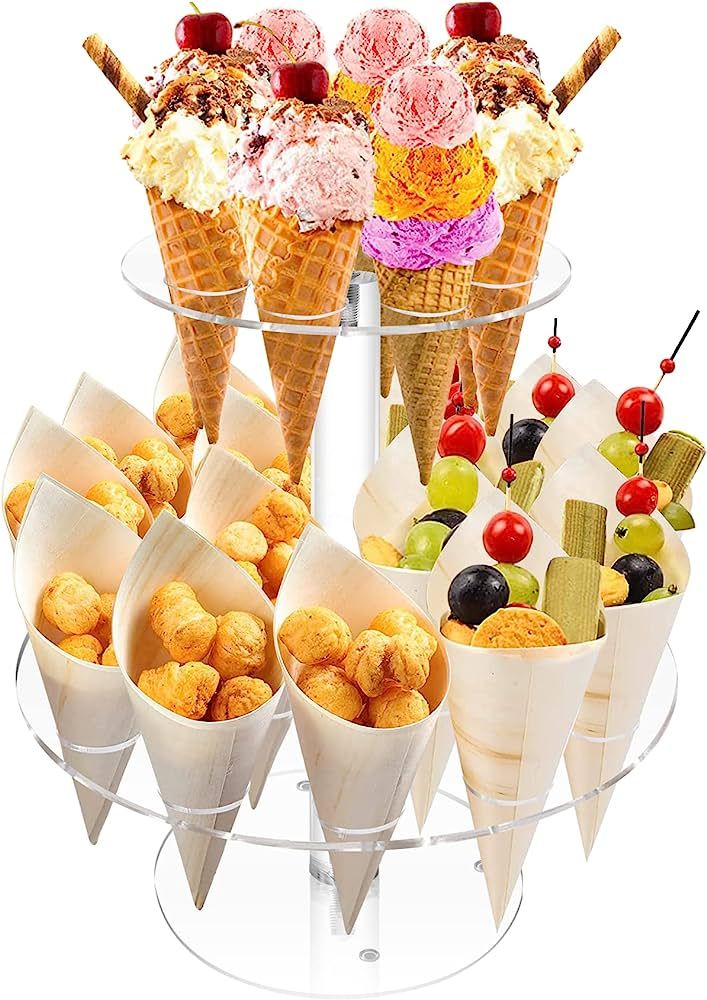 TOOPILAT Ice Cream Cone Holder,2-Tier Acrylic ice Cream stand.Acrylic Ice Cream Cone Holder Stand... | Amazon (US)