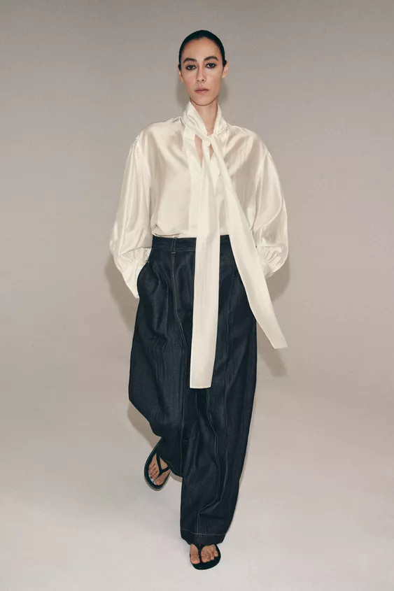 SATIN EFFECT SHIRT WITH TIES ZW COLLECTION | Zara US