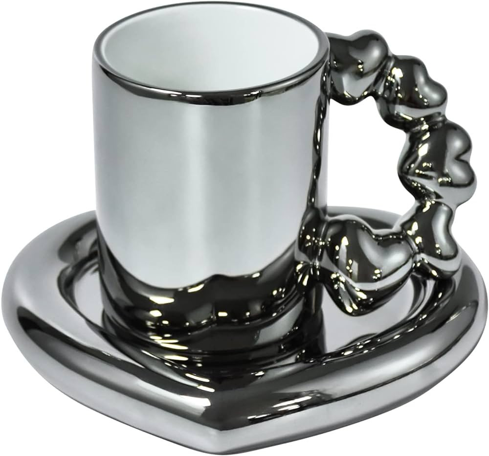 Koythin Ceramic Coffee Mug with Saucer Set, Cute Creative Electroplated Cup with Gourd Handle Lov... | Amazon (US)
