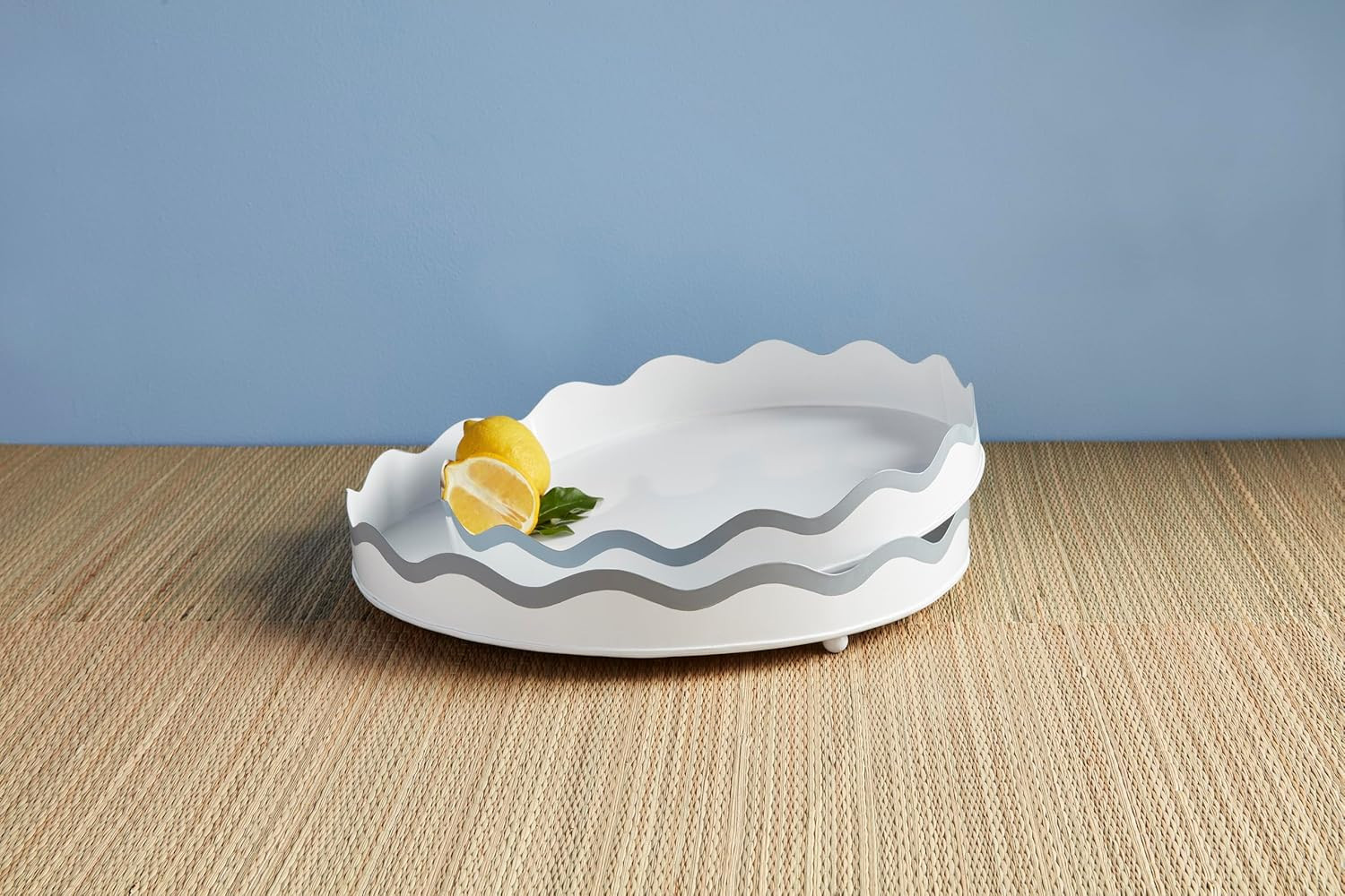 Mud Pie Scalloped Metal Tray Set; small 2" x 15" dia | large 2" x 17" dia | Amazon (US)