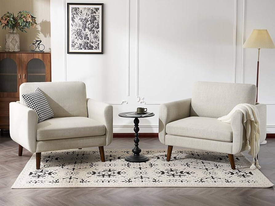 ELUCHANG Accent Chair Set of 2, Oversized Mid Century Modern Arm Chair, Soft Linen Fabric Sofa Ch... | Amazon (US)