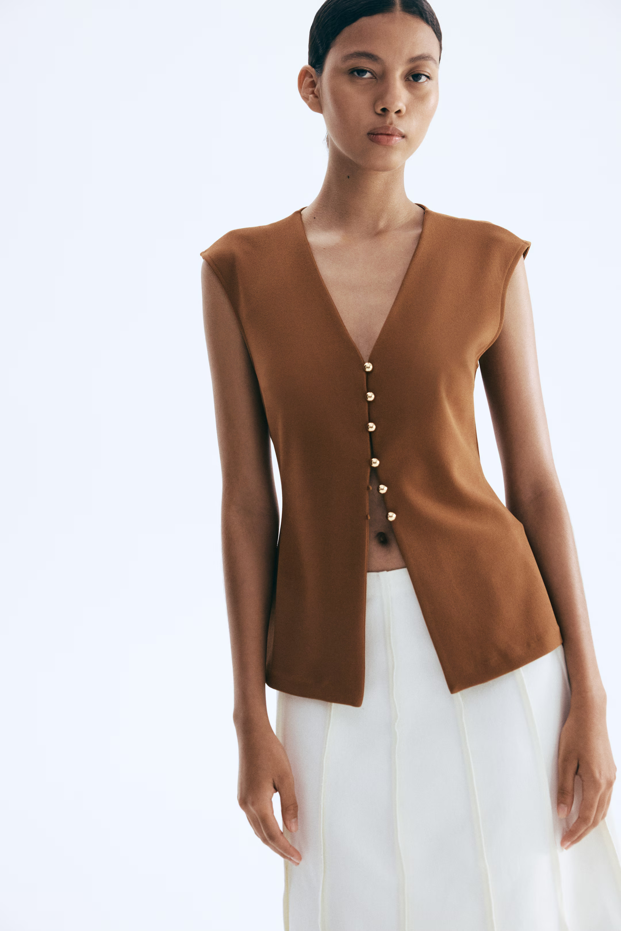 Interlock waistcoat - Brown - Ladies | H&M GB | H&M (UK, MY, IN, SG, PH, TW, HK)