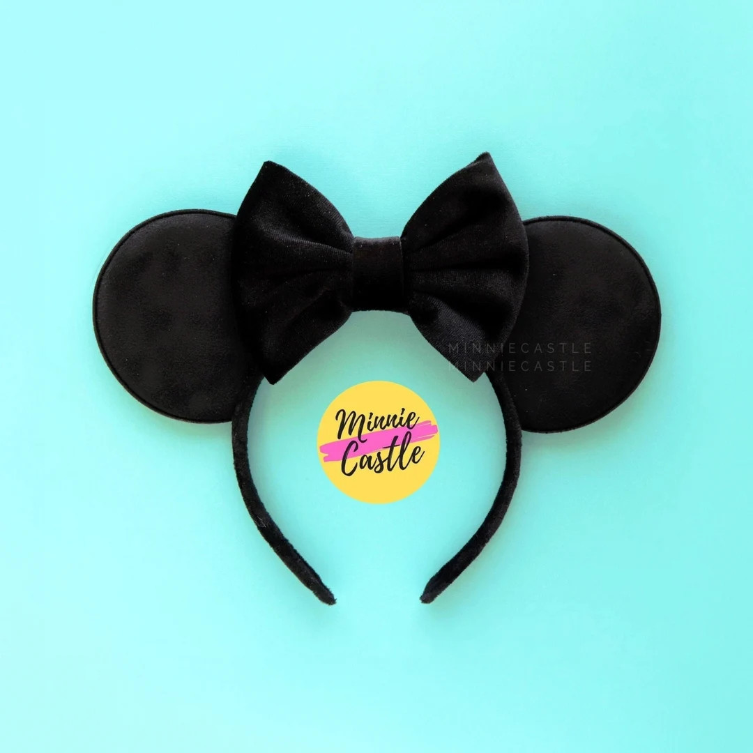 Mickey Ears, Black Mickey Ears, Velvet Bow Mouse Ears, Minnie Ears, Mouse Ears Headband, Black Ea... | Etsy (US)