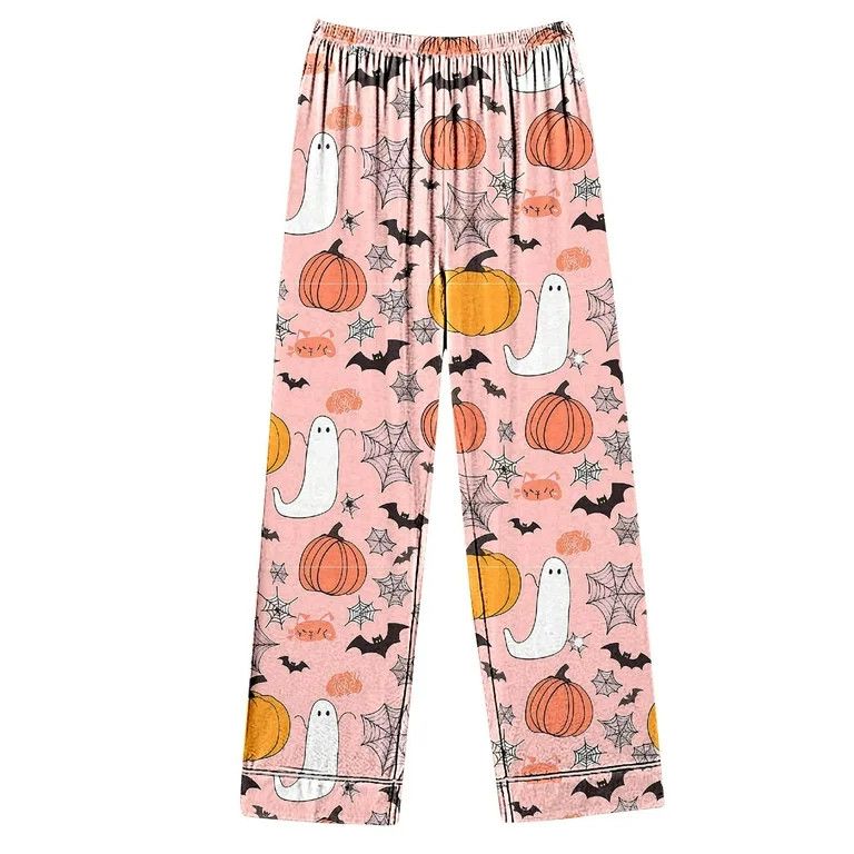 Halloween Pajamas for Women 2 Piece Pant Sets Pumpkin Print Long Sleeve Button Up Shirt and Botto... | Walmart (US)