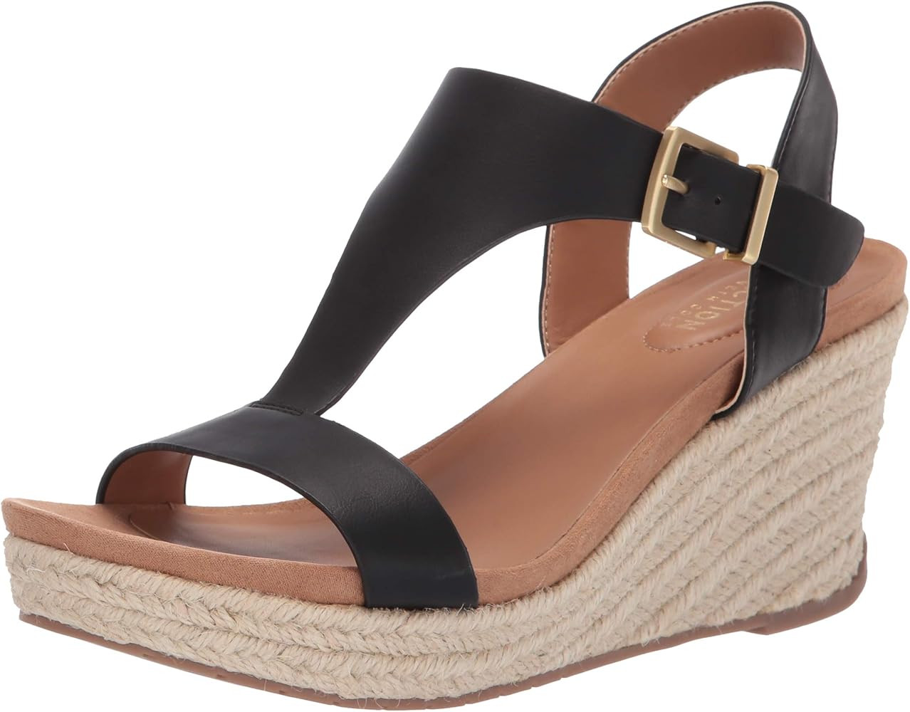 Amazon.com | Kenneth Cole REACTION Women's T-Strap Wedge Sandal, Black, 8 M US | Platforms & Wedges | Amazon (US)