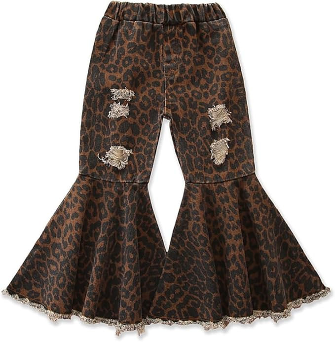 IWEMEK Toddler Girls Ruffle Ripped Jeans Bell Bottom Flare Pants Ripped Denim Leggings Trousers E... | Amazon (US)