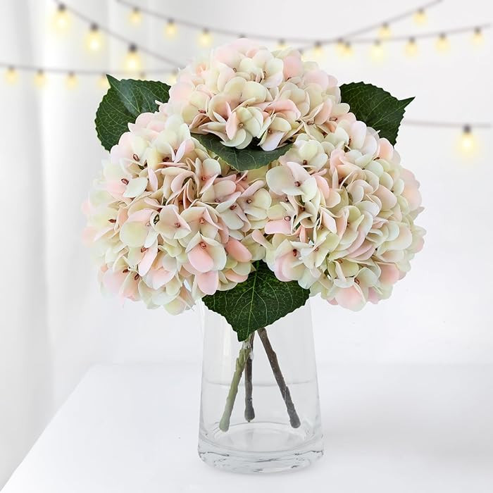 ZYTUYO 3PCS Champagne Pink Hydrangea Artificial Flowers 20" Large Fake Latex Real Touch Hydrangea... | Amazon (US)