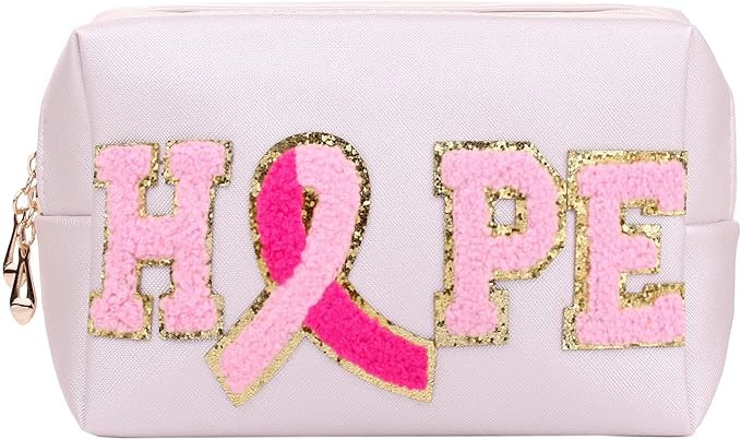 Preppy Patch Cosmetic Toiletry Bag for Women Girls SKIN Letters PU Leather Portable Makeup Bag Zi... | Amazon (US)