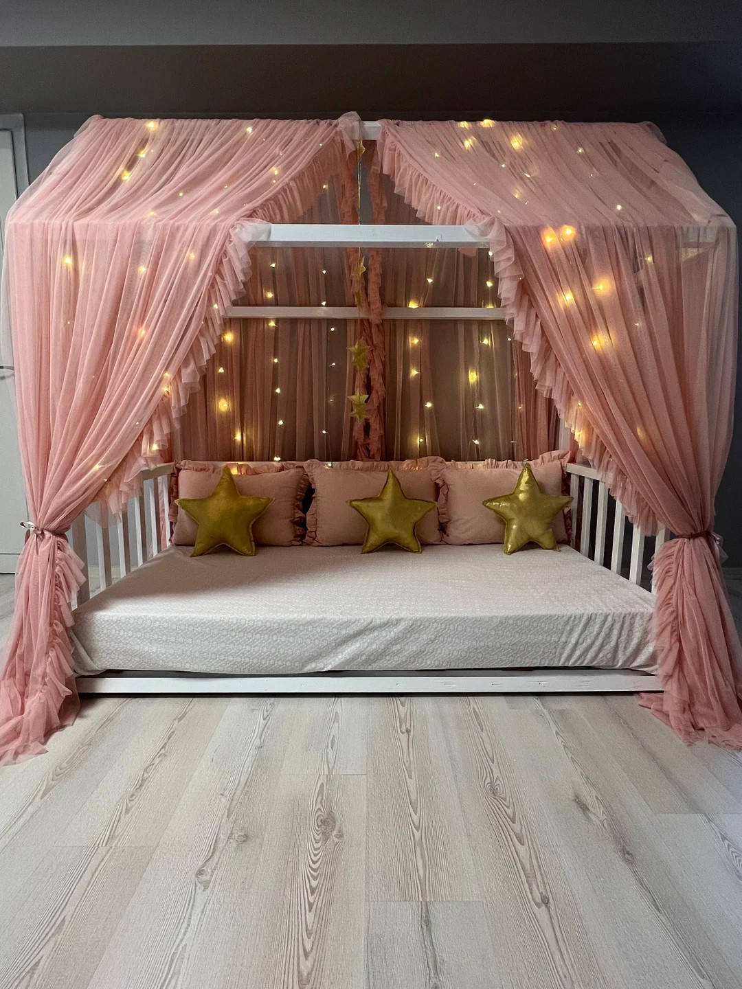 DELUXE Blush Canopy Bed, Tulle Bed Canopy, Custom Size Bed  Canopy, Curtains for Montessori Bed, ... | Etsy (US)