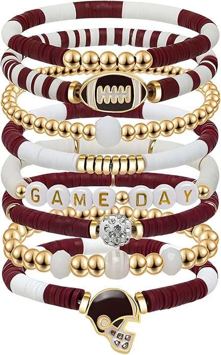 Artlunar Game Day Football Charm Bracelet: Stackable Sports Jewelry for Moms & Dads - Perfect for... | Amazon (US)