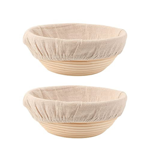 DOYOLLA Bread Proofing Baskets Set of 2 8.5 inch Round Dough Proofing Bowls and Liners Perfect Home Sourdough Bread Baking supplies | Amazon (US)