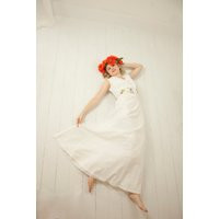 Vintage White Maxi Dress, Rainbow Embroidered Flowers Floral, Sleeveless Boho Empire Waist Long 1970 | Etsy (US)