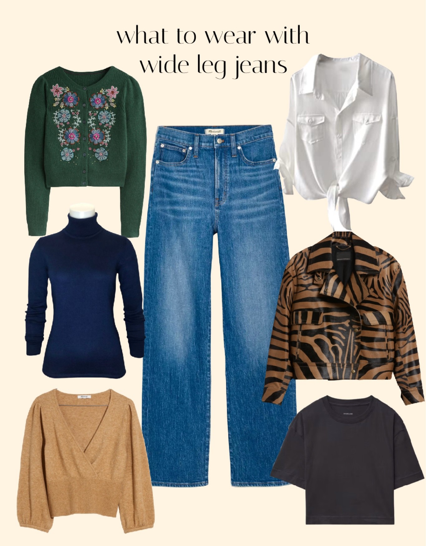 Wondering what to wear with wide leg jeans? You want to balance the volume by choosing cropped, tailored, belted, or cinched tops. Consider tying a shirt at the waist! 

#LTKstyletip #LTKunder100 #LTKSeasonal