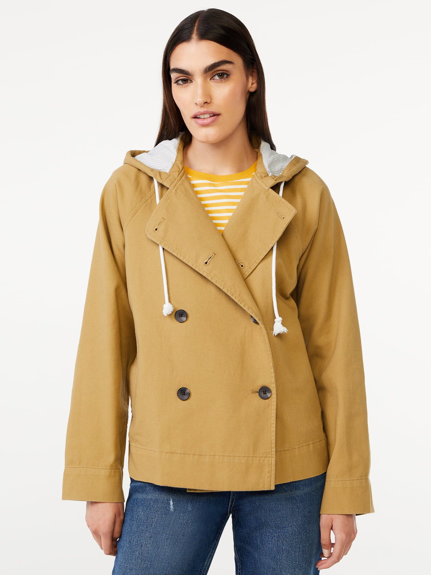 Free Assembly Women's Short Pea Coat with Hood | Walmart (US)