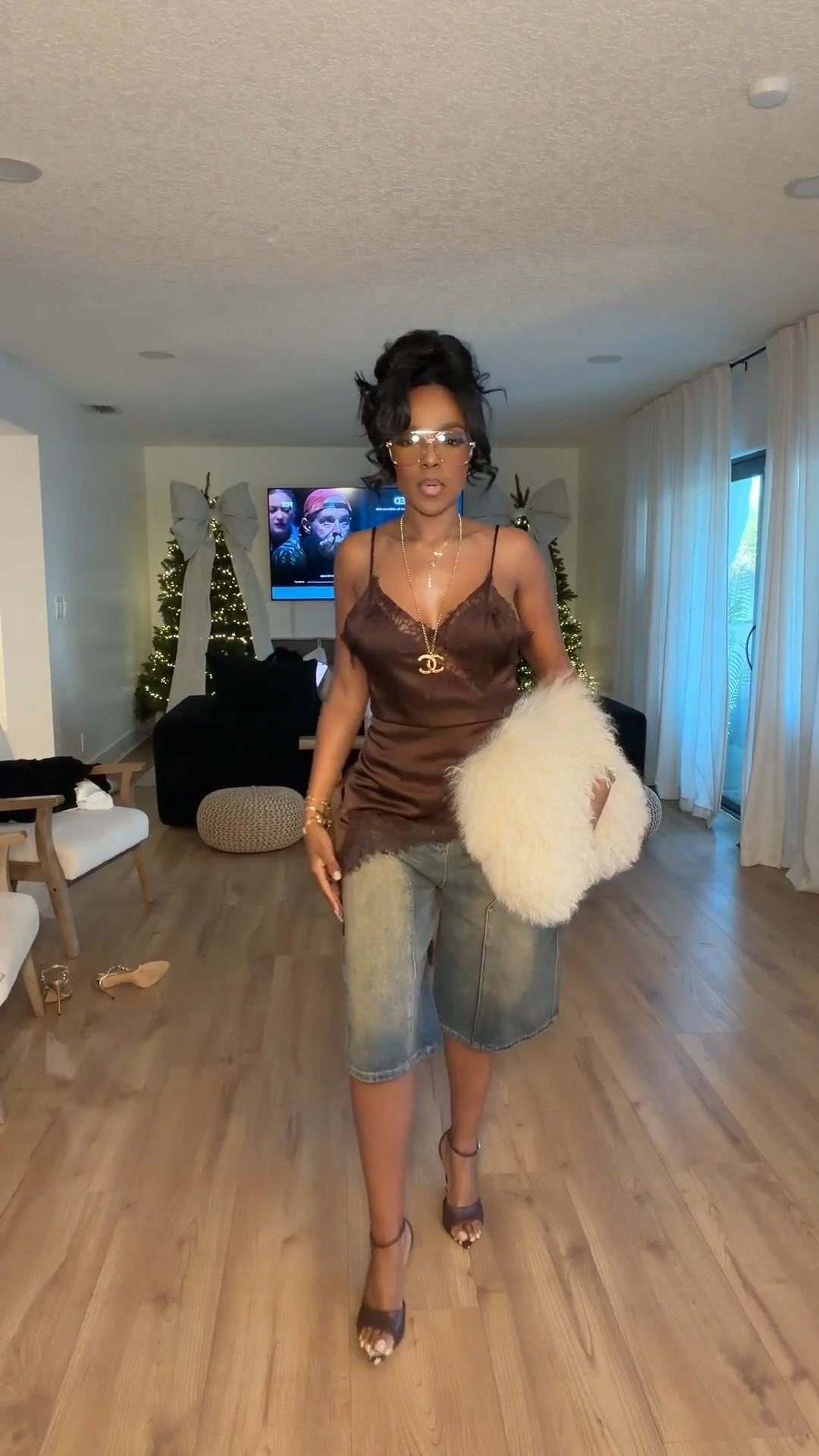 Soft satin with a little denim edge — this cami and bermuda combo is giving effortless glam with a cozy luxe twist. The textures together… unreal. Perfect balance of sultry and casual.

Perfect for date nights, weekend dinners, and elevated girls-night looks.

📏 Measurements: Height 5'4" · 138 lbs · 34D bust · 27" waist · 40" hips

satin cami outfit, denim bermuda styling, luxe casual look, brown satin top outfit, fluffy statement bag look

Save this post.

Follow me on Instagram and YouTube @kirasfashionfinds

#LTKootd #LTKgrwm