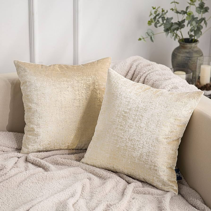 Phantoscope Pack of 2 Sparkling Velvet Decorative Solid Throw Decorative Pillow Cover Soft Gold G... | Amazon (US)