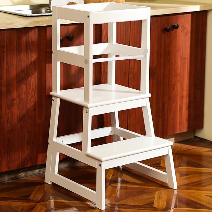 Kids Kitchen Step Stool with Safety Rail,Wooden Toddler Standing Tower for Kitchen Counter, Kids ... | Amazon (US)
