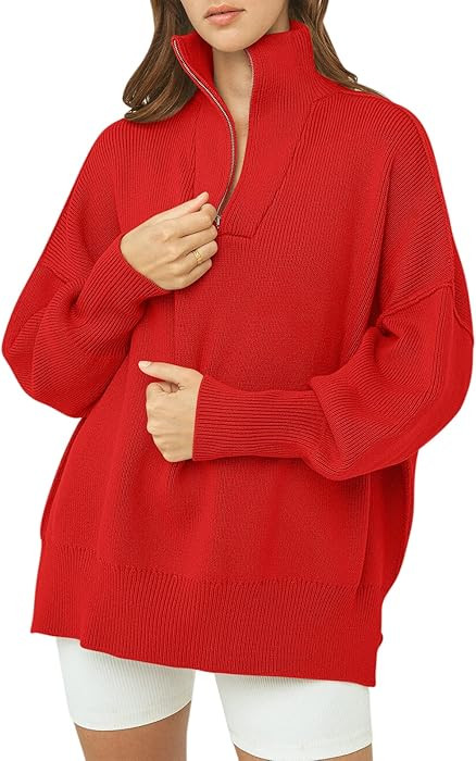 ANRABESS Women's Oversized Fashion Long Sleeve Quarter Zip Baggy Loose Slouchy Sweater Pullover T... | Amazon (US)